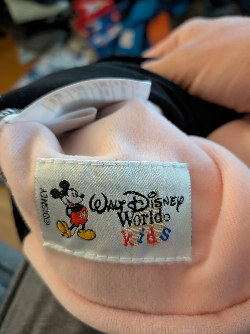 Vintage Disney Minnie Mouse Black and Pink Plush Kids Hat with Bow 90s